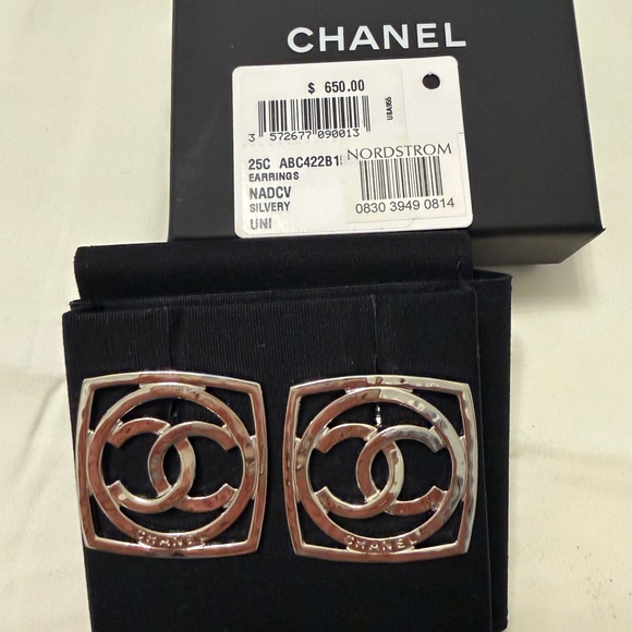 CHANEL Jewelry - CHANEL Silver Interlocking CC Square Stud Earrings